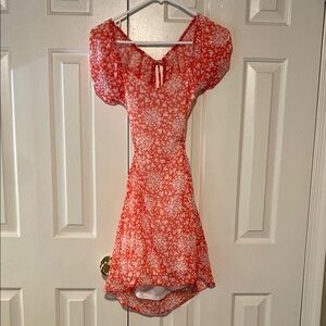 Le Lis Red Floral Backless Dress Size Small in Like New Condition